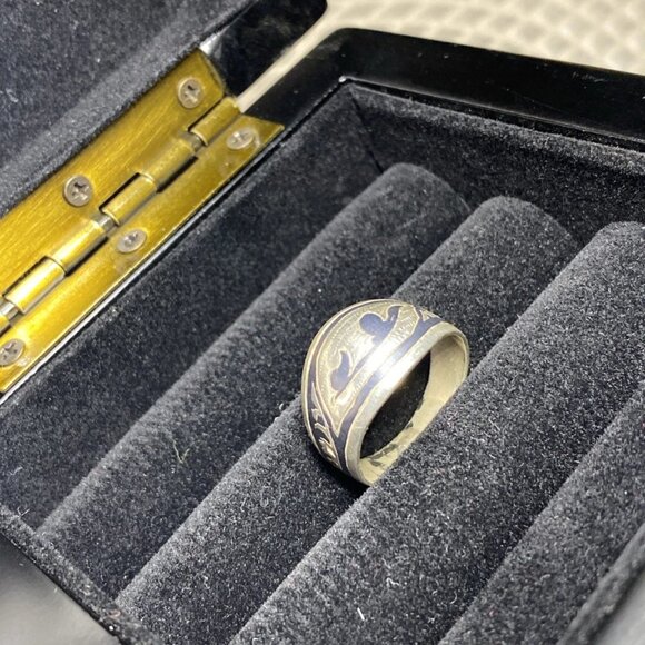 Vintage USSR Sterling Silver 875 Enamel Band Ring – Kyiv KHM – Size 8 – 3.24g - Picture 10 of 11